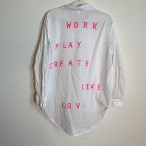 Sundry Anthro Cotton Gauze Work Play Create Live Love Graphic Button Shirt